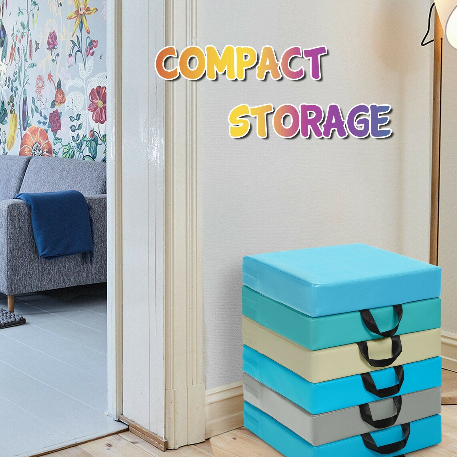 6 Pieces 15 Inches Square Toddler Floor Cushions Flexible Soft Foam Seating with Handles, Blue Kids Chairs & Seating at Gallery Canada