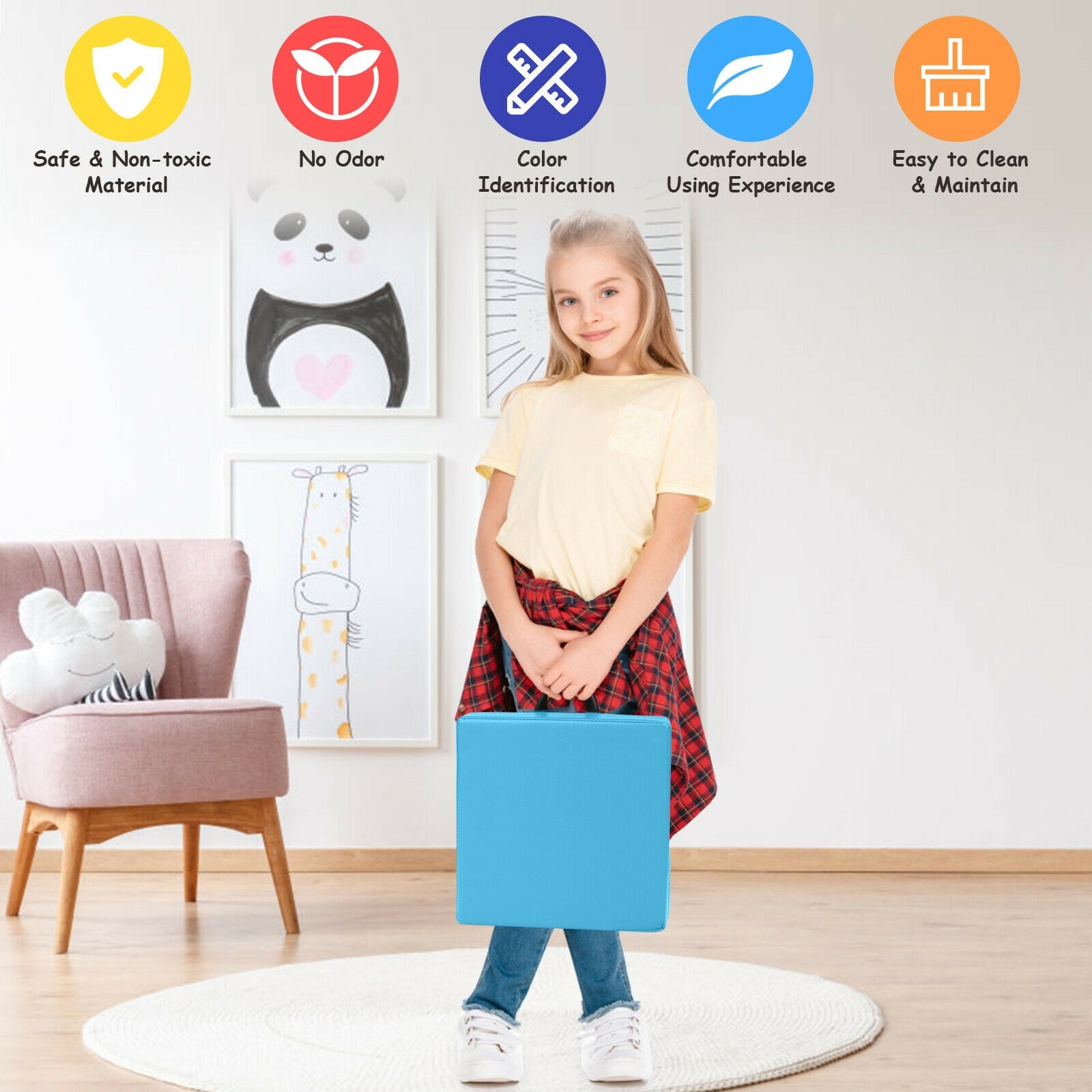 6 Pieces 15 Inches Square Toddler Floor Cushions Flexible Soft Foam Seating with Handles, Blue Kids Chairs & Seating at Gallery Canada