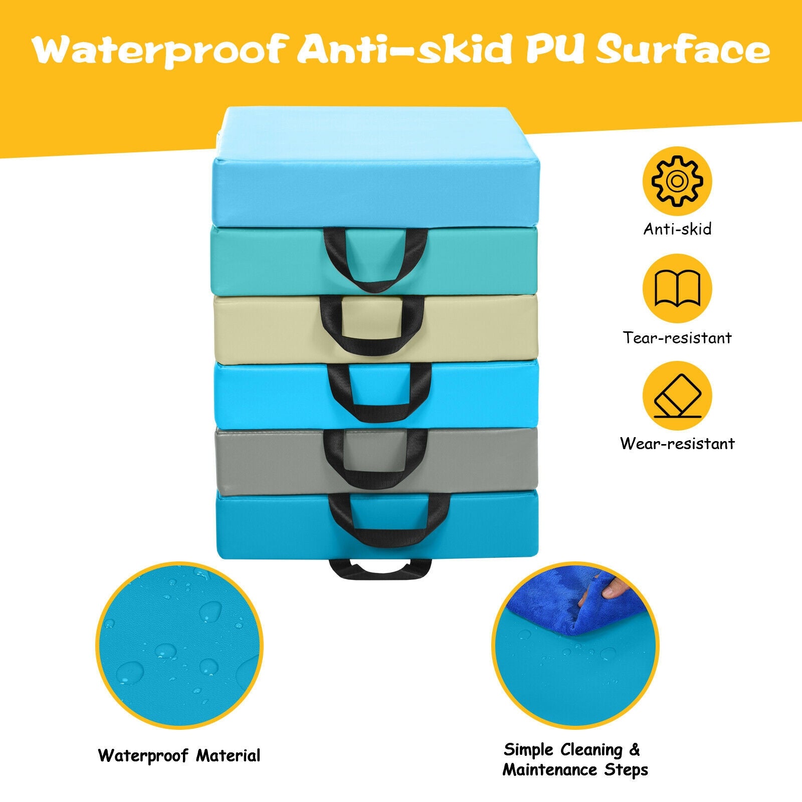 6 Pieces 15 Inches Square Toddler Floor Cushions Flexible Soft Foam Seating with Handles, Blue Kids Chairs & Seating at Gallery Canada
