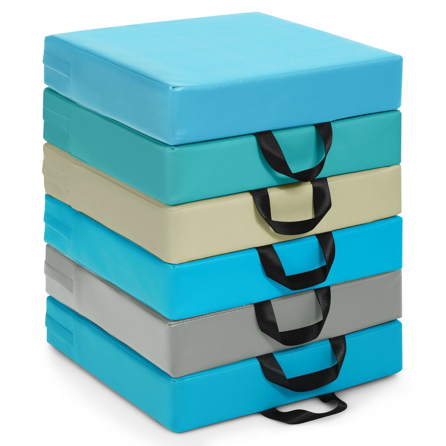 6 Piece 15 Inch Square Toddler Floor Cushions, Flexible Soft Foam Seating, Blue