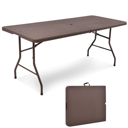 6 Feet Folding Portable Rattan Table, Brown Patio Coffee Tables at Gallery Canada