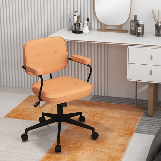 PU Leather Office Chair with Rocking Backrest and Ergonomic Armrest, Orange - Gallery Canada