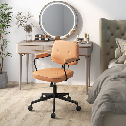 PU Leather Office Chair with Rocking Backrest and Ergonomic Armrest, Orange Leisure Chairs at Gallery Canada
