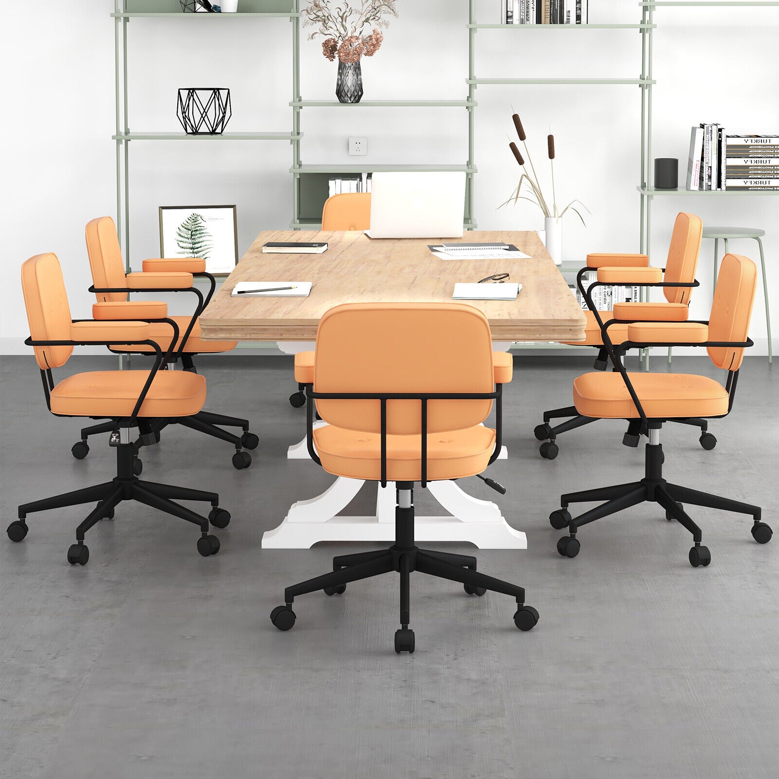PU Leather Office Chair with Rocking Backrest and Ergonomic Armrest, Orange Leisure Chairs at Gallery Canada