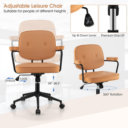 PU Leather Office Chair with Rocking Backrest and Ergonomic Armrest, Orange Leisure Chairs at Gallery Canada