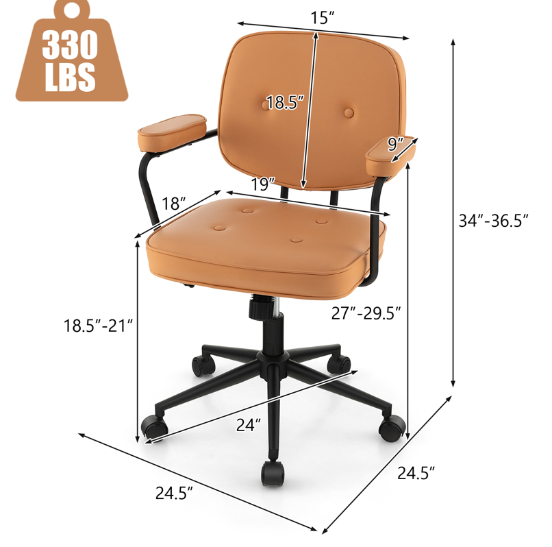 PU Leather Office Chair with Rocking Backrest and Ergonomic Armrest, Orange Leisure Chairs at Gallery Canada