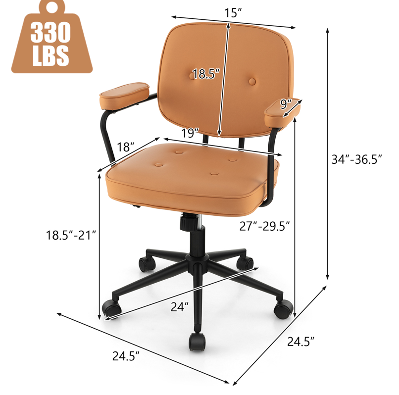 PU Leather Office Chair with Rocking Backrest and Ergonomic Armrest, Orange - Gallery Canada