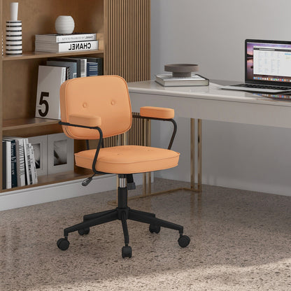PU Leather Office Chair with Rocking Backrest and Ergonomic Armrest, Orange Leisure Chairs at Gallery Canada
