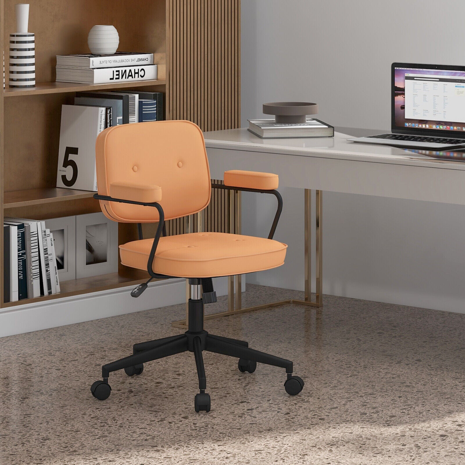 PU Leather Office Chair, Rocking Backrest, Ergonomic Armrest, Orange Leisure Chairs at Gallery Canada