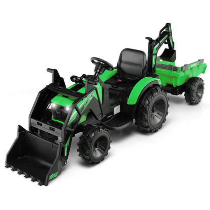 12V Kids Ride On Excavator, 3 In 1 With Shovel Bucket, Green Powered Ride On Toys Green at Gallery Canada