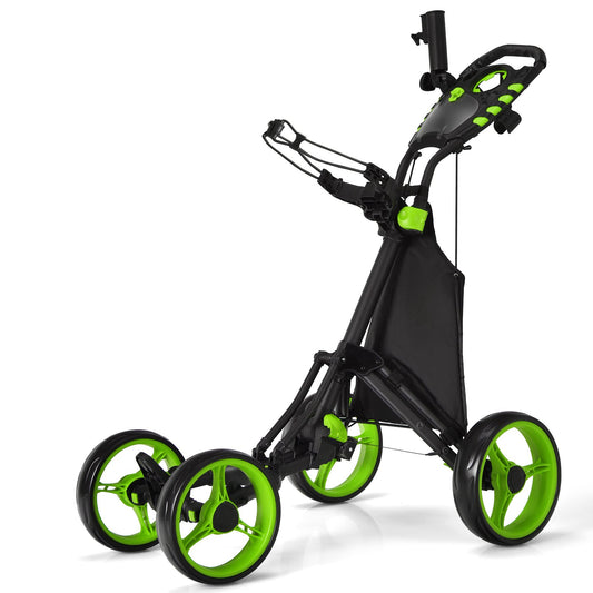 Lightweight Foldable Collapsible 4 Wheels Golf Push Cart, Green - Gallery Canada