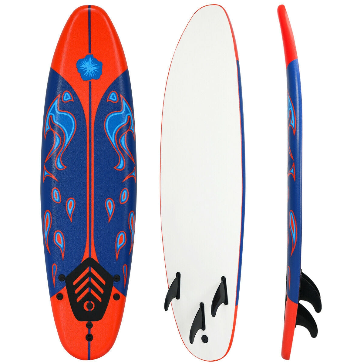 6 Feet Surfboard, 3 Detachable Fins, Red Surfing Red at Gallery Canada