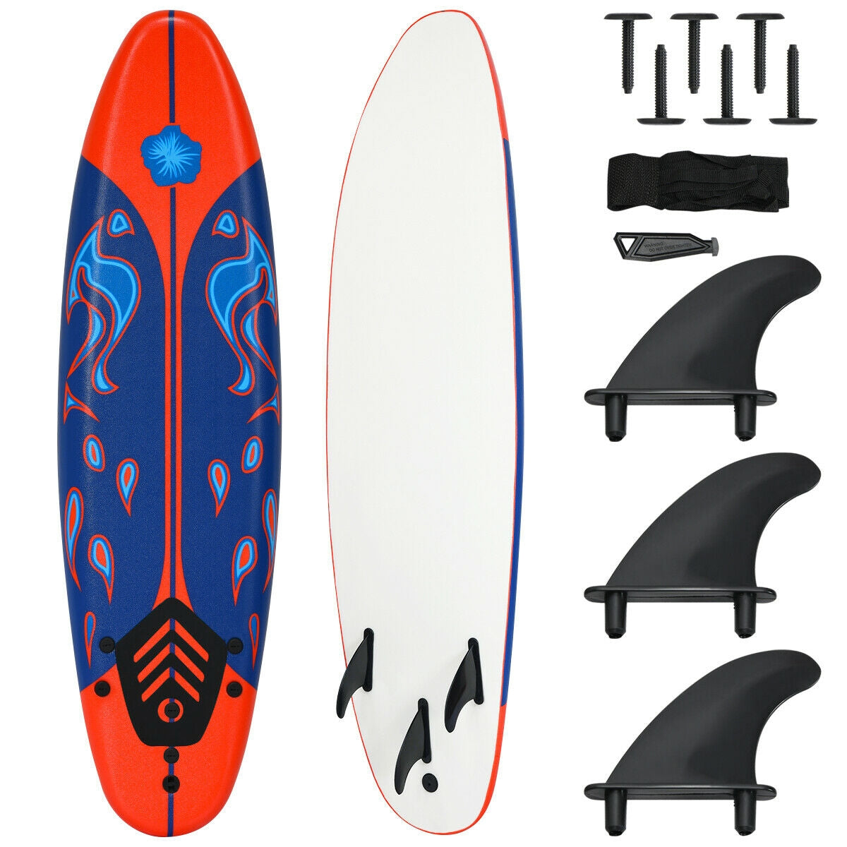 6 Feet Surfboard with 3 Detachable Fins, Red Surfing at Gallery Canada