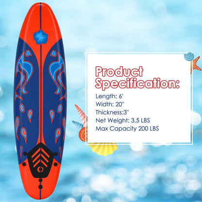 6 Feet Surfboard, 3 Detachable Fins, Red Surfing at Gallery Canada