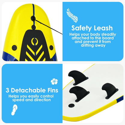 6 Feet Surfboard with 3 Detachable Fins, Yellow Surfing at Gallery Canada