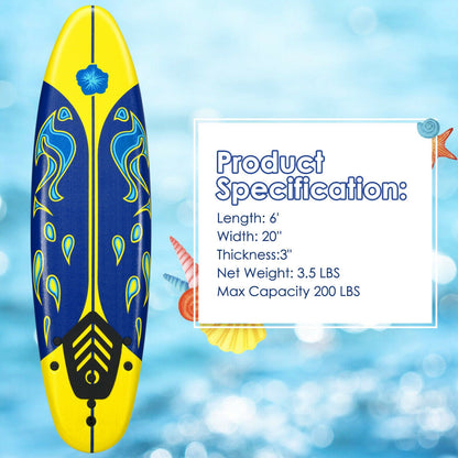6 Feet Surfboard with 3 Detachable Fins, Yellow Surfing at Gallery Canada
