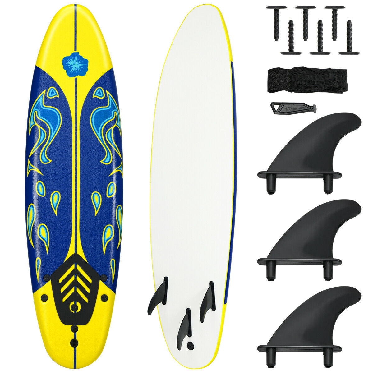 6 Feet Surfboard with 3 Detachable Fins, Yellow Surfing at Gallery Canada