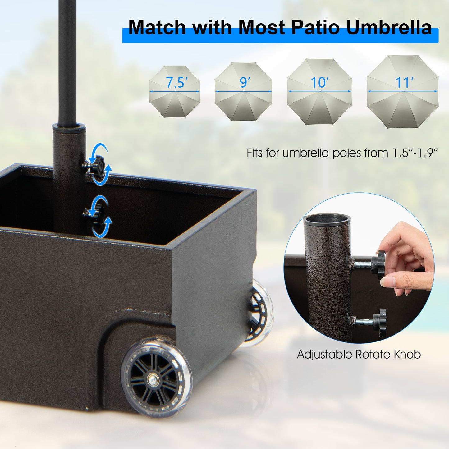 150 Pounds Patio Umbrella Base Stand Wheels Planter Outdoor, Black Outdoor Umbrella Bases at Gallery Canada