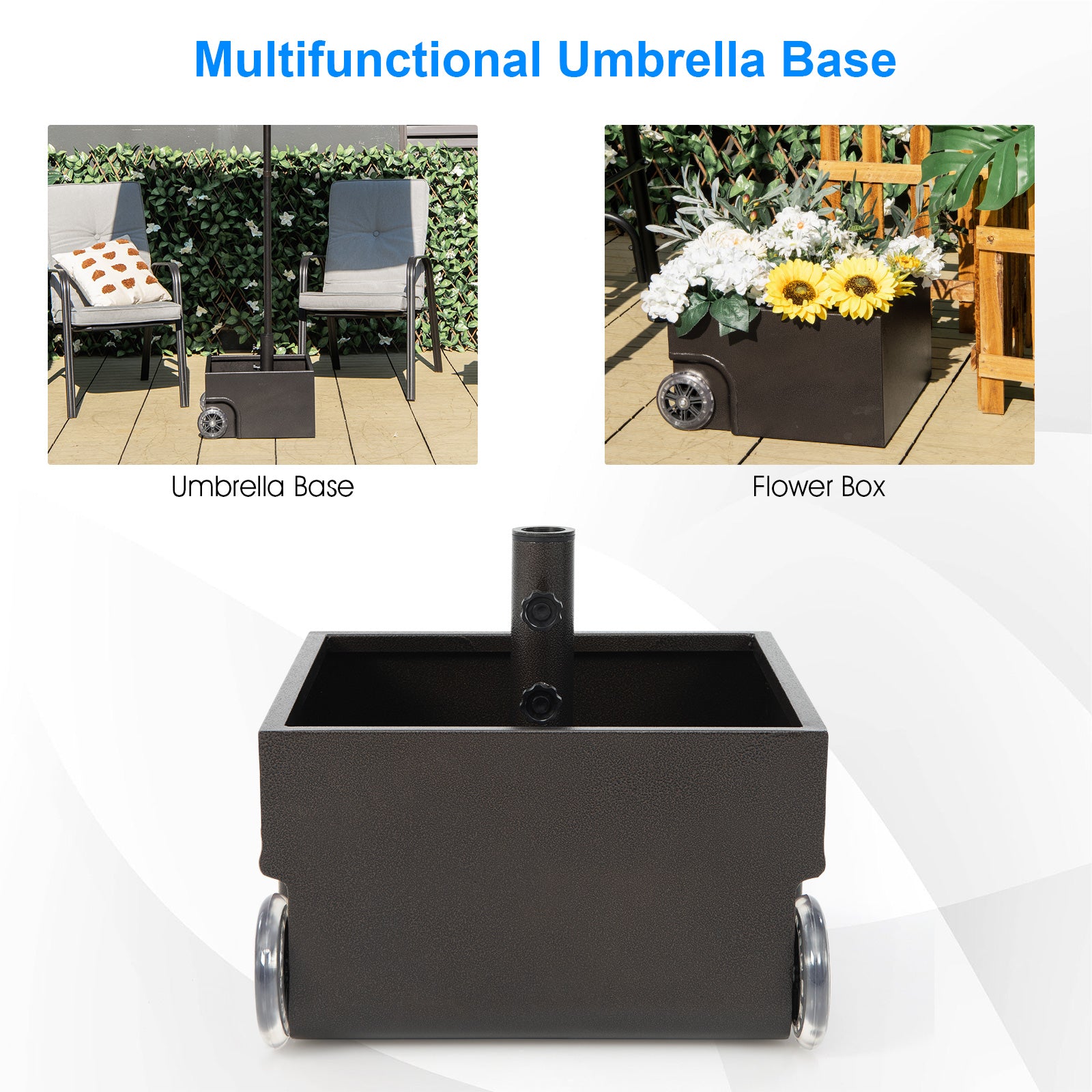 150 Pounds Patio Umbrella Base Stand Wheels Planter Outdoor, Black Outdoor Umbrella Bases at Gallery Canada