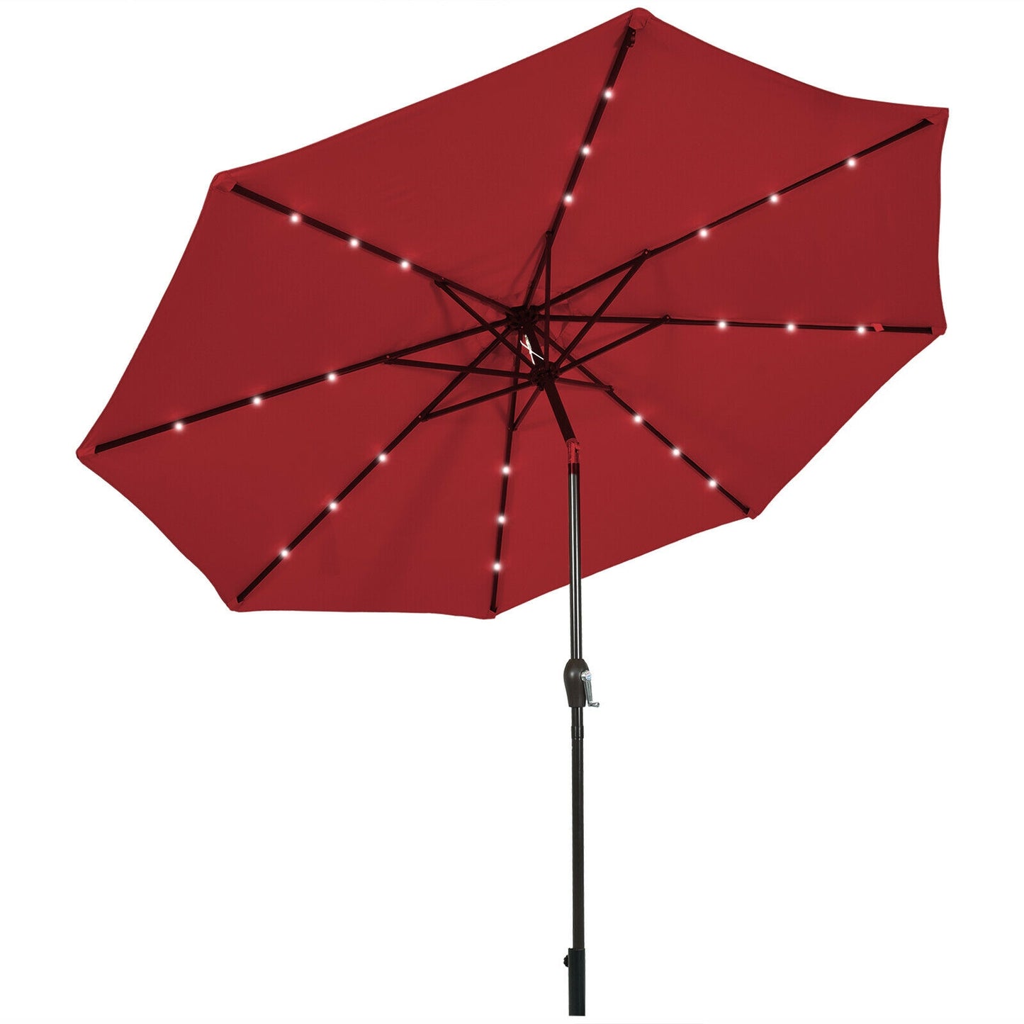 10' Solar LED Patio Umbrella, Tilt Crank, Dark Red Outdoor Umbrellas at Gallery Canada