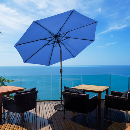 10' Solar LED Patio Umbrella, Tilt Crank, Blue Outdoor Umbrellas at Gallery Canada
