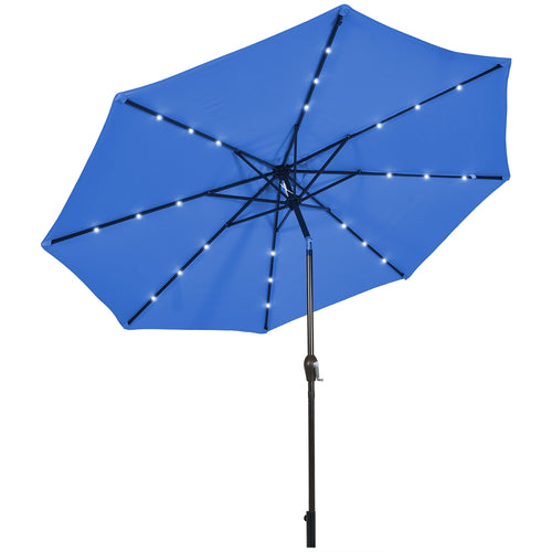 10' Solar LED Patio Umbrella, Tilt Crank, Blue