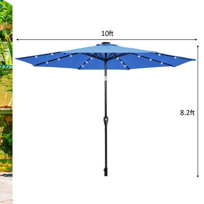 10' Solar LED Patio Umbrella, Tilt Crank, Blue Outdoor Umbrellas at Gallery Canada