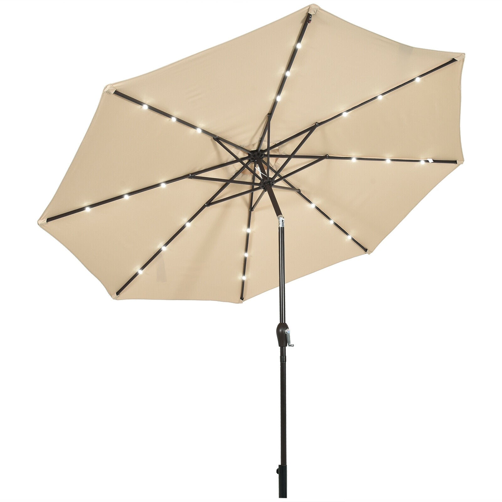 10' Solar LED Patio Umbrella, Tilt Crank, Beige Outdoor Umbrellas Beige at Gallery Canada