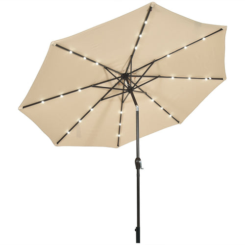 10' Solar LED Patio Umbrella, Tilt Crank, Beige