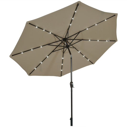 10' Solar LED Patio Umbrella, Tilt Adjustment Crank, Tan Outdoor Umbrellas Tan at Gallery Canada