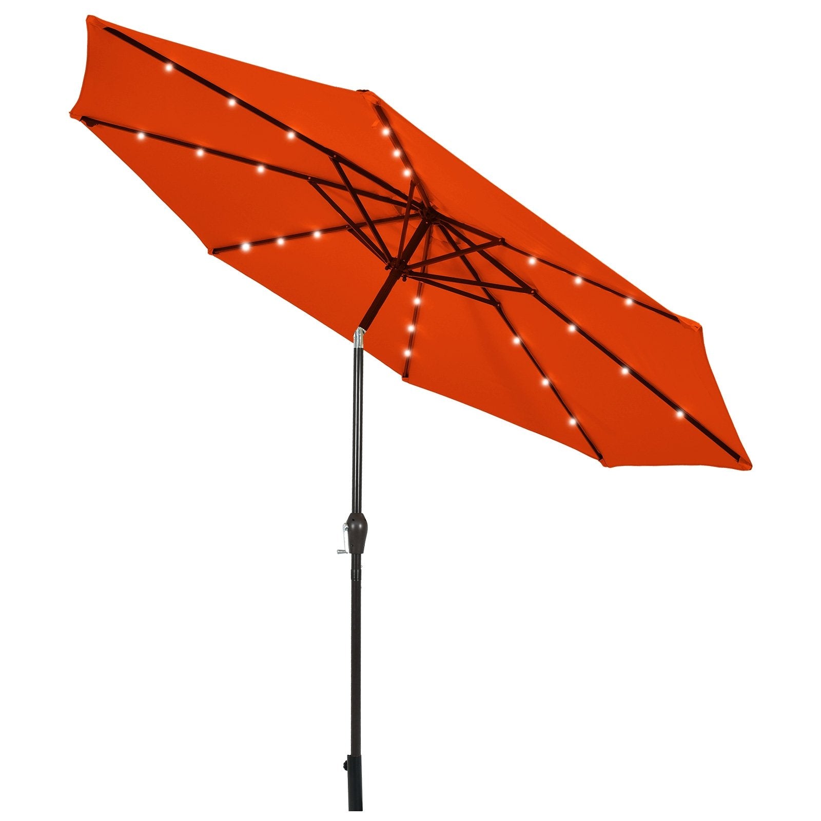 10' Solar LED Lighted Patio Market Umbrella Shade Tilt Adjustment Crank, Orange - Gallery Canada