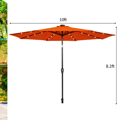10' Solar LED Lighted Patio Market Umbrella Shade Tilt Adjustment Crank, Orange - Gallery Canada