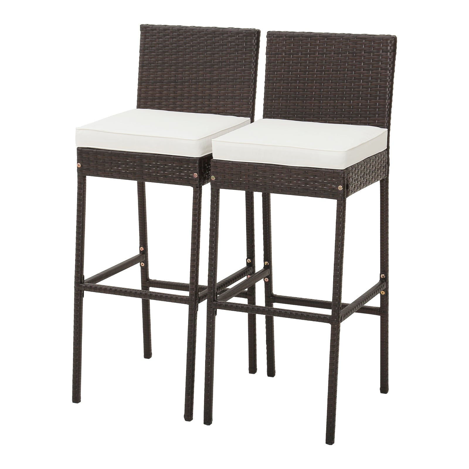 2 Pieces Patio Cushioned Wicker Barstools with Cozy Footrest-Set of 2, Off White Patio Bar Furniture Set of 2 at Gallery Canada