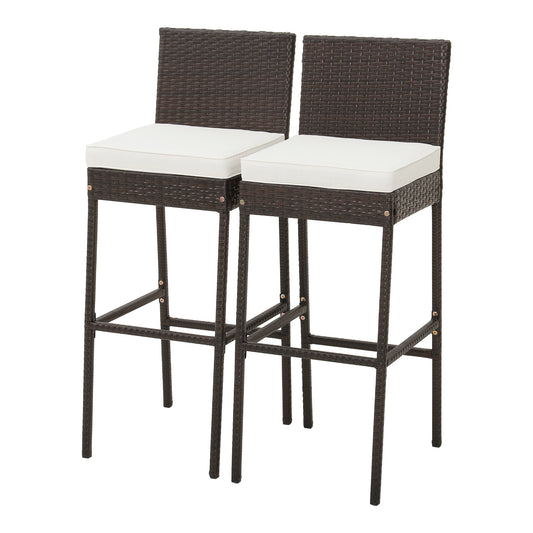 2 Pieces Patio Cushioned Wicker Barstools with Cozy Footrest-Set of 2, Off White Patio Bar Furniture Set of 2 at Gallery Canada