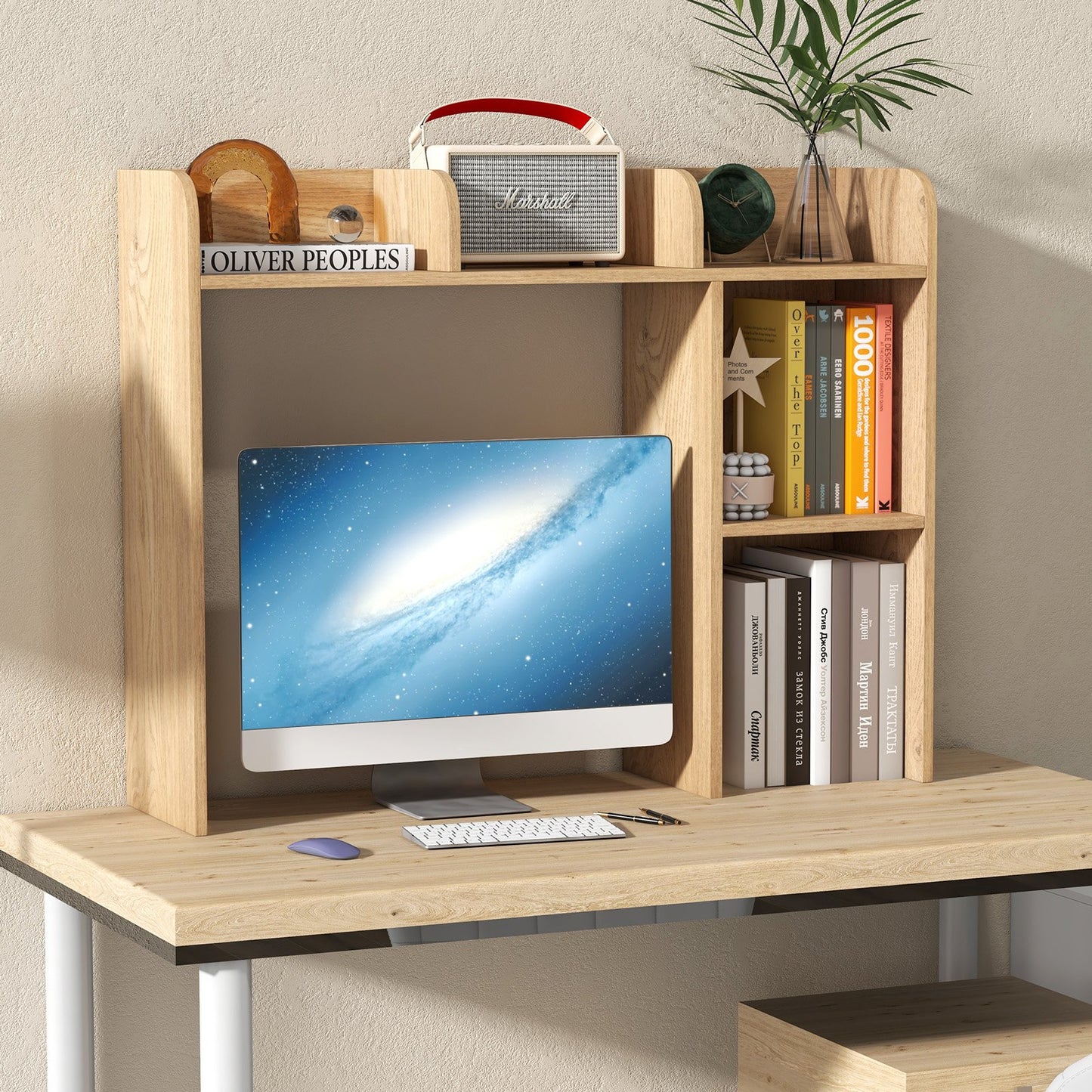3-Tier Multipurpose Desk Bookshelf with 4 Shelves, Natural