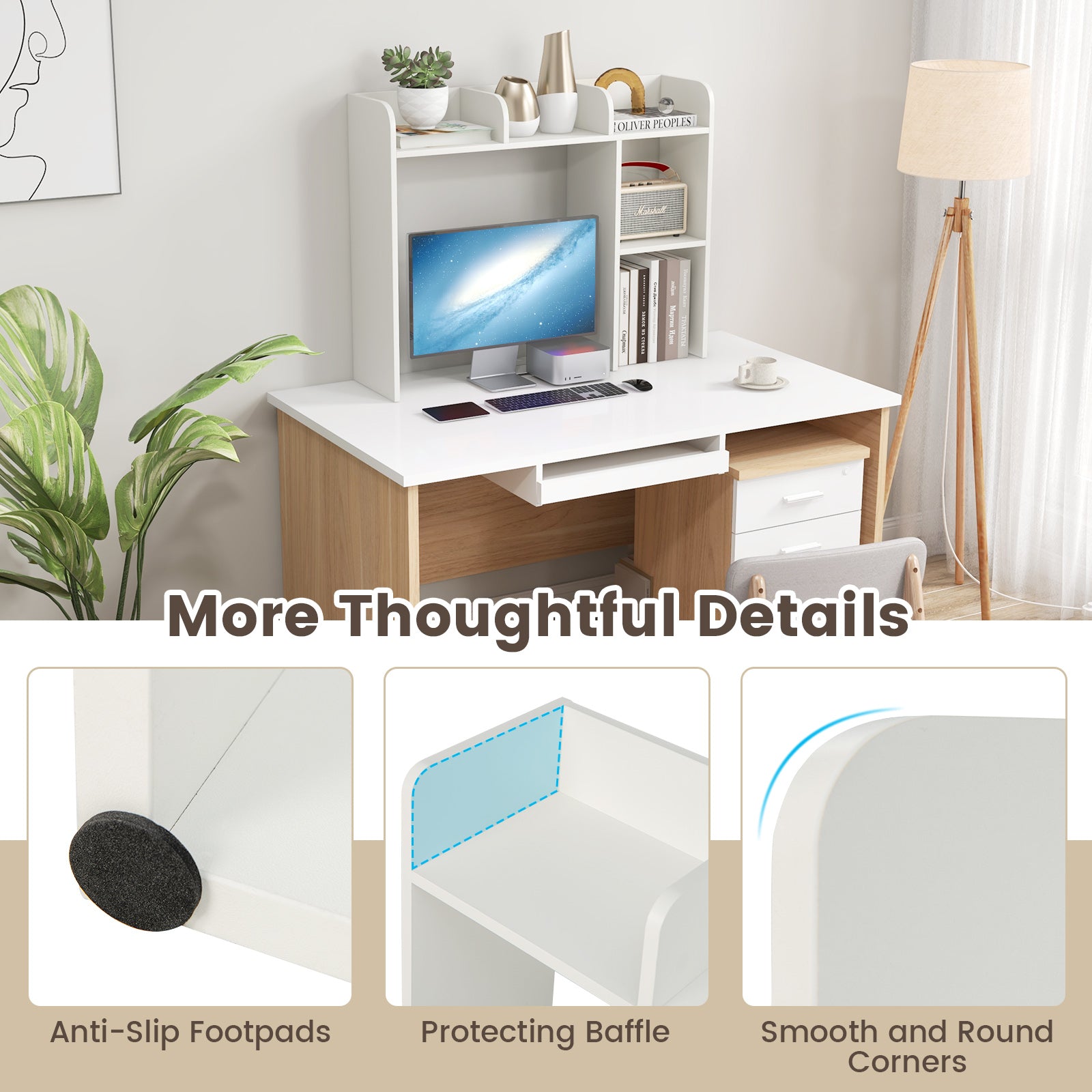 3-Tier Multipurpose Desk Bookshelf with 4 Shelves, White Bookcases at Gallery Canada