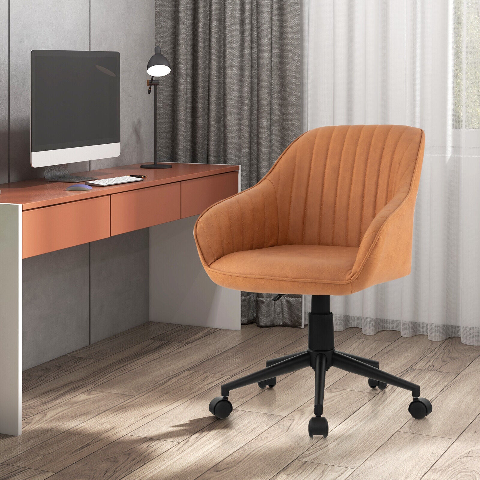 Modern Home Office Chair with Curved Backrest and Comfortable Armrests, Brown Leisure Chairs at Gallery Canada