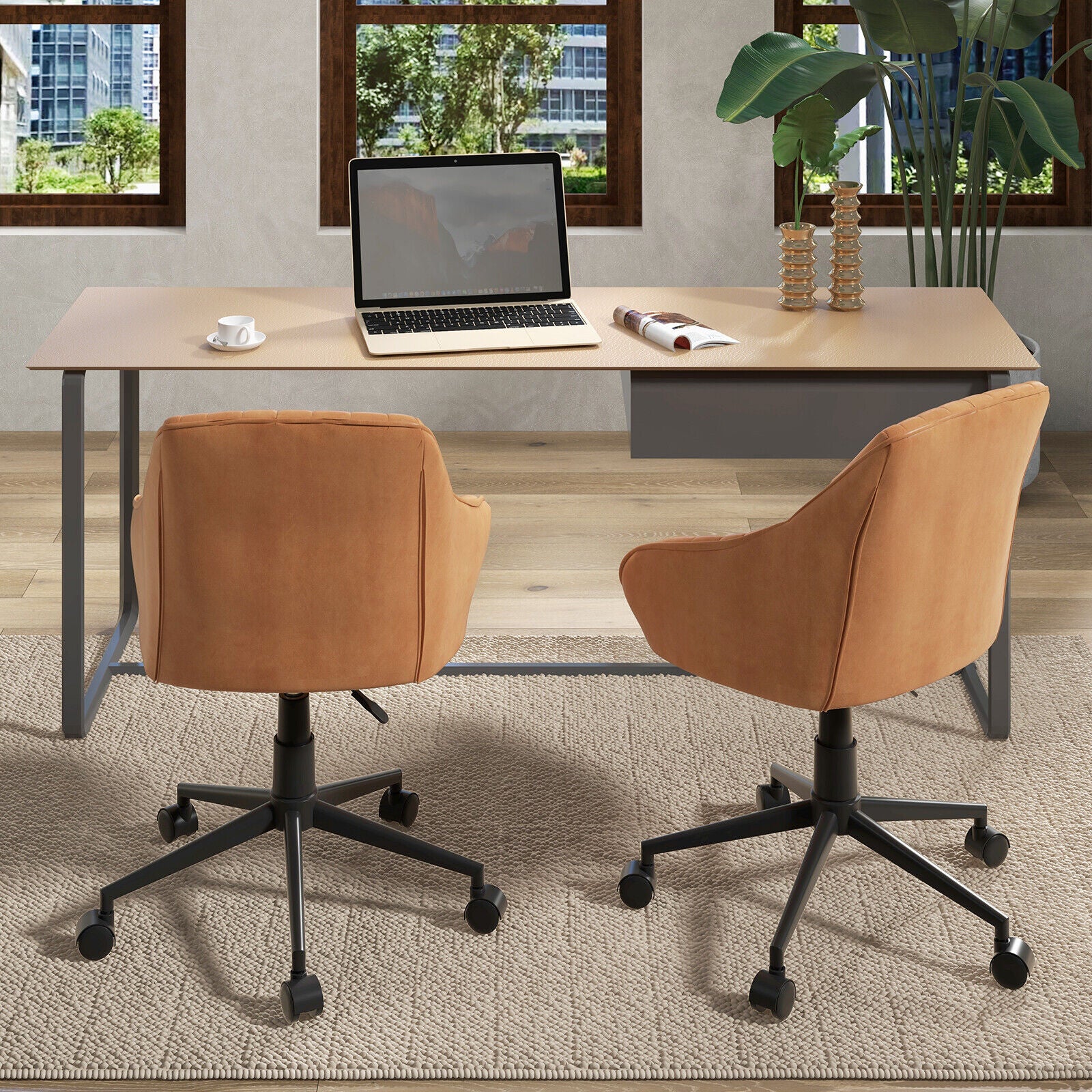 Modern Home Office Chair with Curved Backrest and Comfortable Armrests, Brown Leisure Chairs at Gallery Canada
