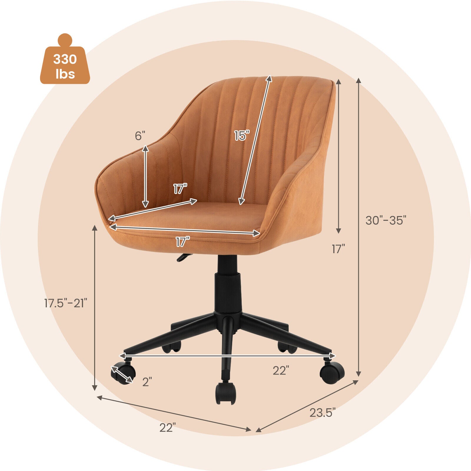 Modern Home Office Chair with Curved Backrest and Comfortable Armrests, Brown Leisure Chairs at Gallery Canada