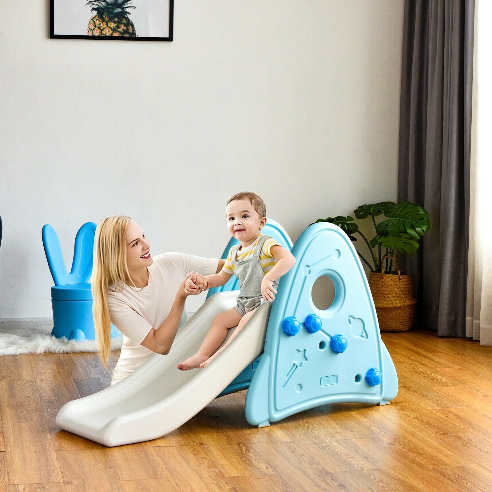 Freestanding Baby Slide Indoor First Play Climber Slide Set for Boys Girls, Blue Climbers & Slides at Gallery Canada