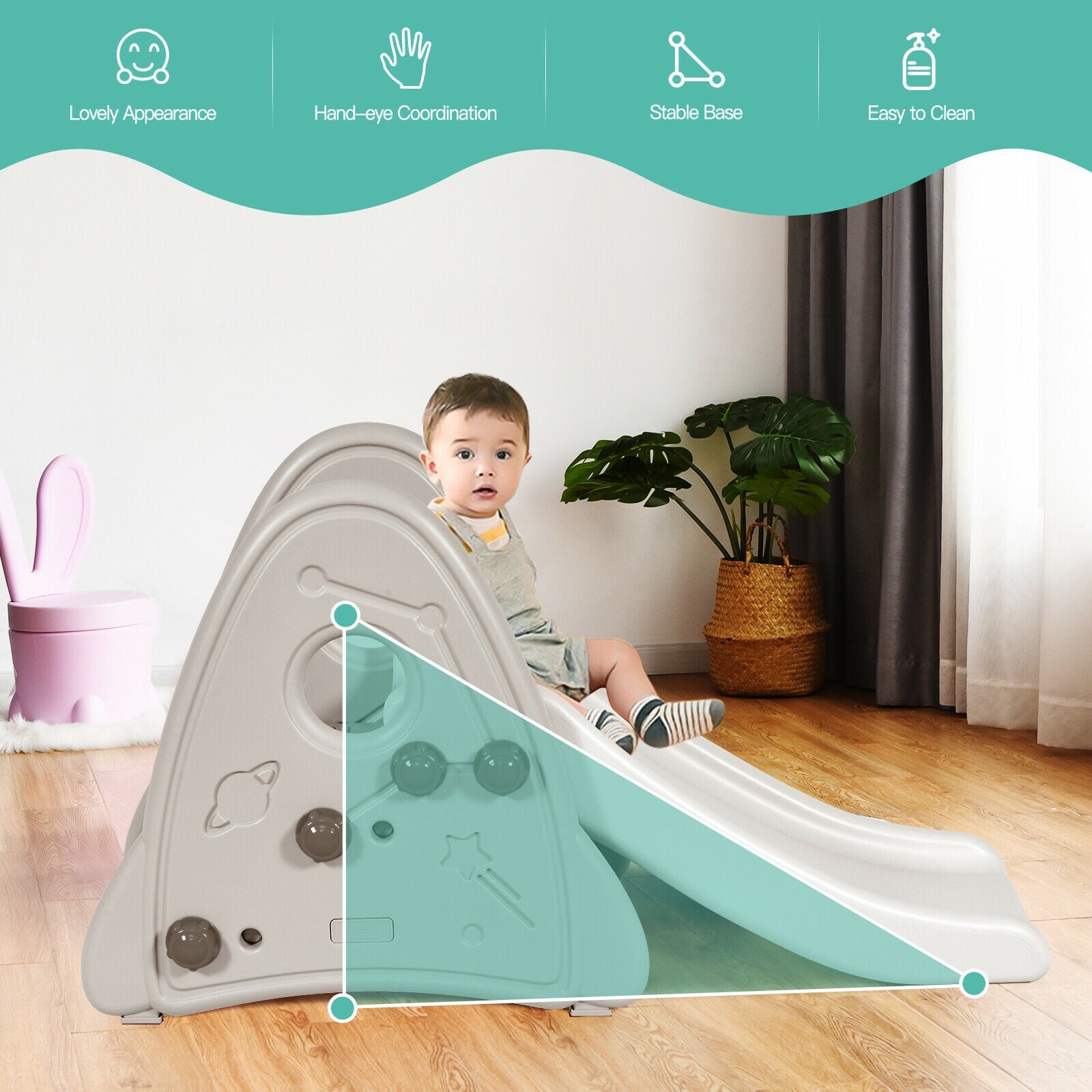 Freestanding Baby Slide Indoor First Play Climber Slide Set for Boys Girls, Gray Climbers & Slides at Gallery Canada