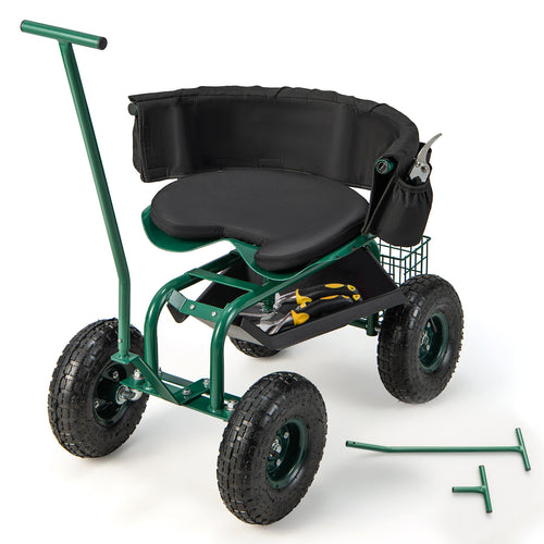 Adjustable Rolling Garden Cart, Green