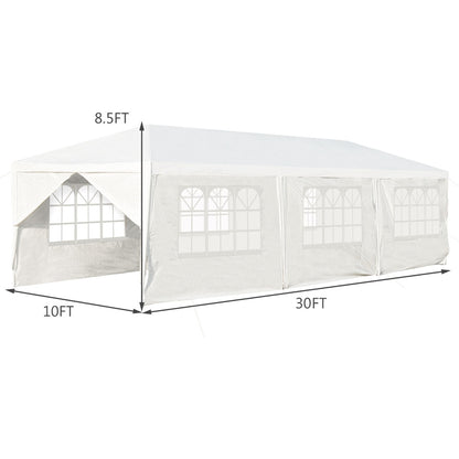 10 x 30 Feet Outdoor Canopy Tent with 6 Removable Sidewalls and 2 Doorways, White Canopies at Gallery Canada