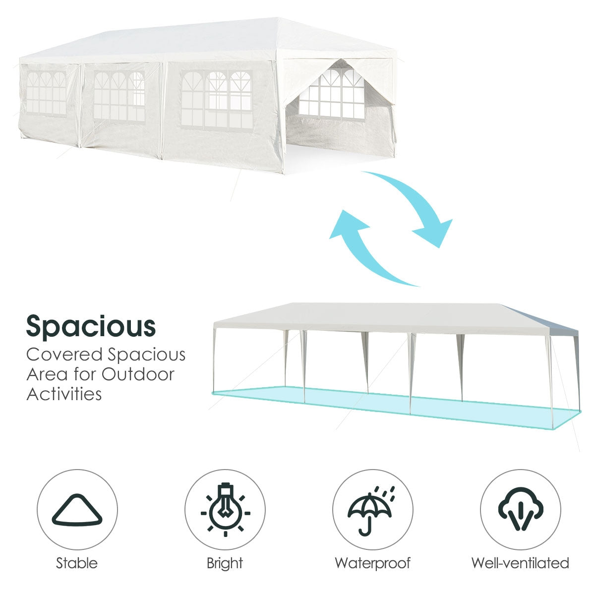 10 x 30 Feet Outdoor Canopy Tent with 6 Removable Sidewalls and 2 Doorways, White Canopies at Gallery Canada