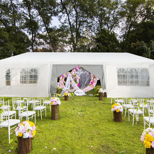 10 x 30 Feet Outdoor Canopy Tent, 6 Removable Sidewalls, 2 Doorways, White Canopies White at Gallery Canada