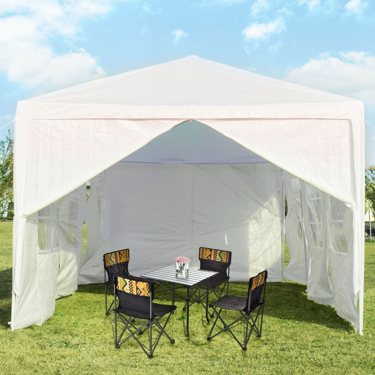10 x 30 Feet Outdoor Canopy Tent with 6 Removable Sidewalls and 2 Doorways, White Canopies at Gallery Canada
