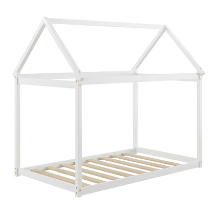 Kids Platform Floor Bed With Roof, Heavy Duty Slats, White Simple Bed Frame at Gallery Canada