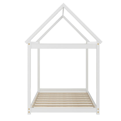 Stable Kids Platform Floor Bed with Roof ang Heavy-Duty Slats, White Simple Bed Frame at Gallery Canada