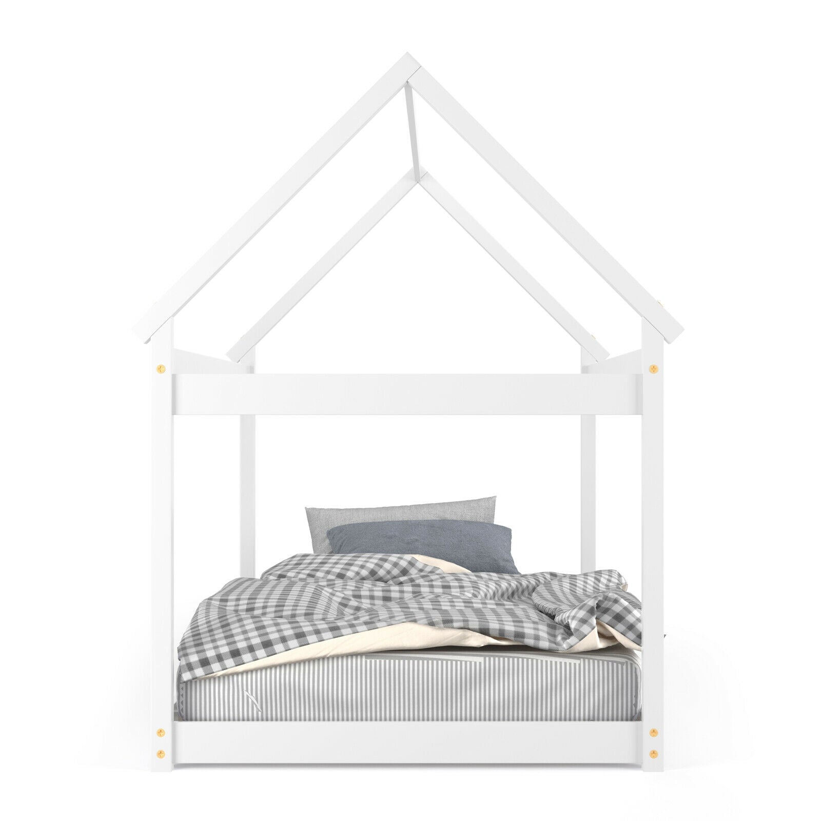Stable Kids Platform Floor Bed with Roof ang Heavy-Duty Slats, White Simple Bed Frame at Gallery Canada
