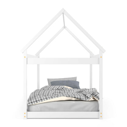 Stable Kids Platform Floor Bed with Roof ang Heavy-Duty Slats, White Simple Bed Frame at Gallery Canada